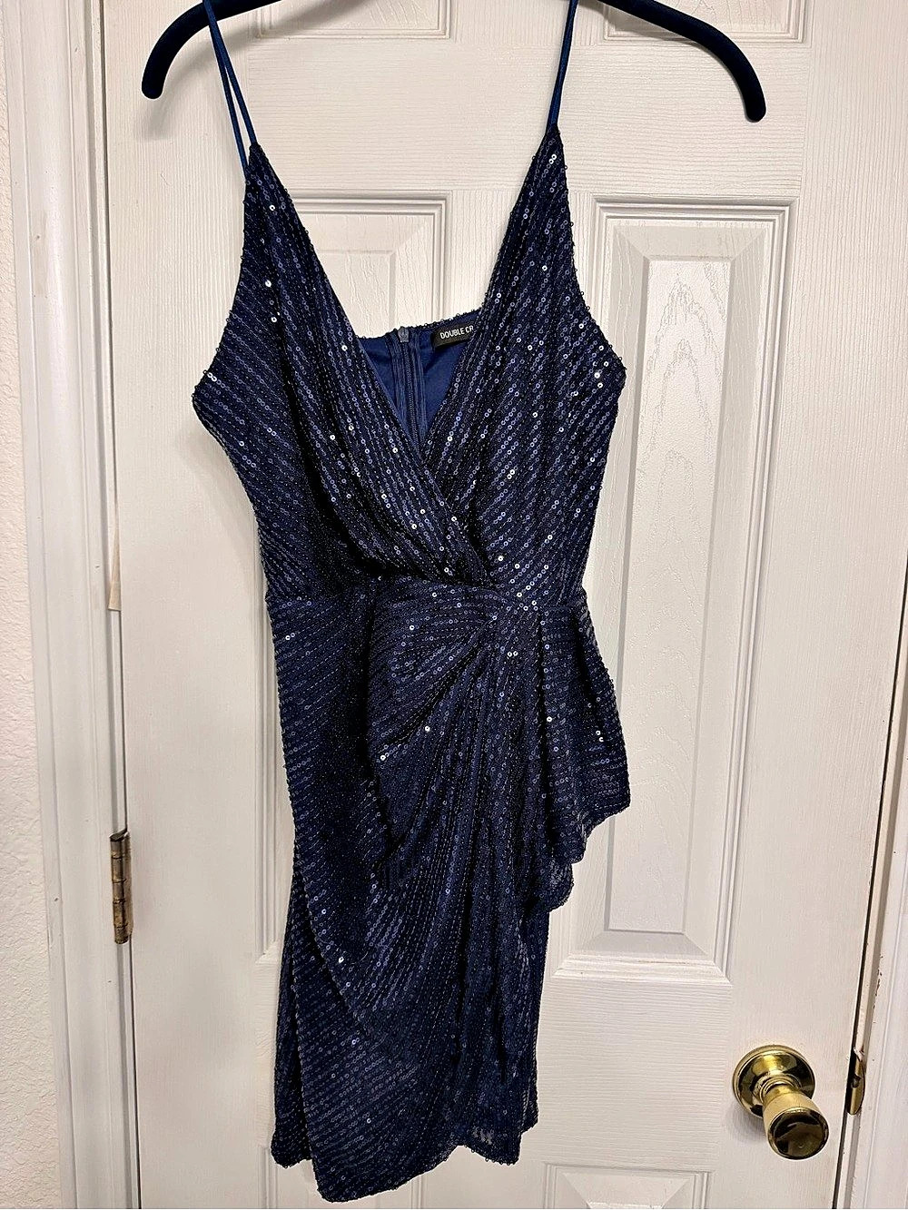 Double Crazy Sequin Mini Dress in Navy Blue Size Medium Like New
